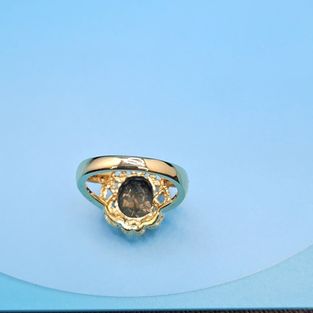 Smokey Quartz brilliant oval cut ring 14k gold 6-3/4 size - Picture 11 of 16